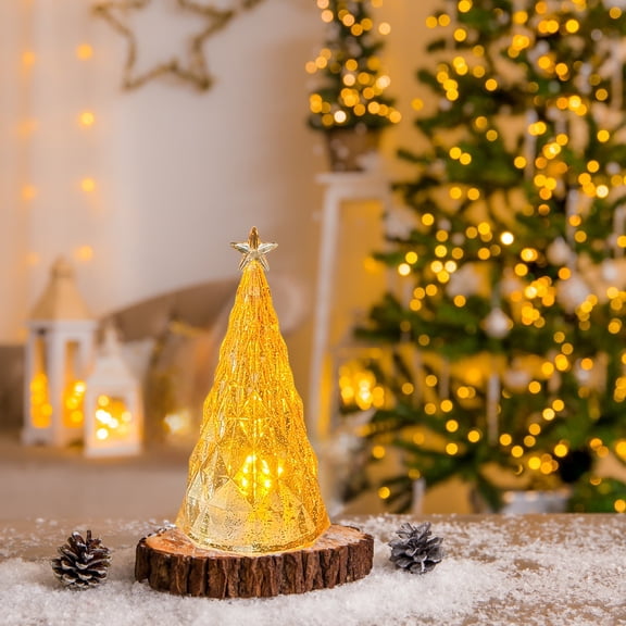 Glowing Christmas Tree Led Night Light Decor, Tabletop Holiday Ornament with Star Topper, Battery Powered Mini Xmas Lamp for Desk Shelf Bedroom Home Office and Gift Giving