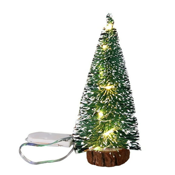 Glowing Christmas Tree with LED Lights, Artificial Small Tiny Pine Tree with Wooden Bases, for Xmas Holiday Room Tabletop Decor