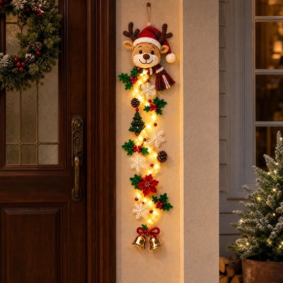 Glowing Christmas Vertical Cascade Door Hanger, Glowing Warm Light Ornament for Front Door Porch Wall Window Holiday Decor