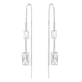 thumbnail image 1 of Glowing Clear Cubic Zirconia Rectangles Sterling Silver Chain Threader Earrings, 1 of 5