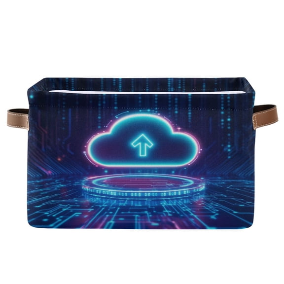 Glowing Cloud Icon Foldable Storage Basket,Canvas Fabric Foldable Storage Bins with Handles Open Home Storage Bins Boxes for Toy Book Shelf Closet Baskets