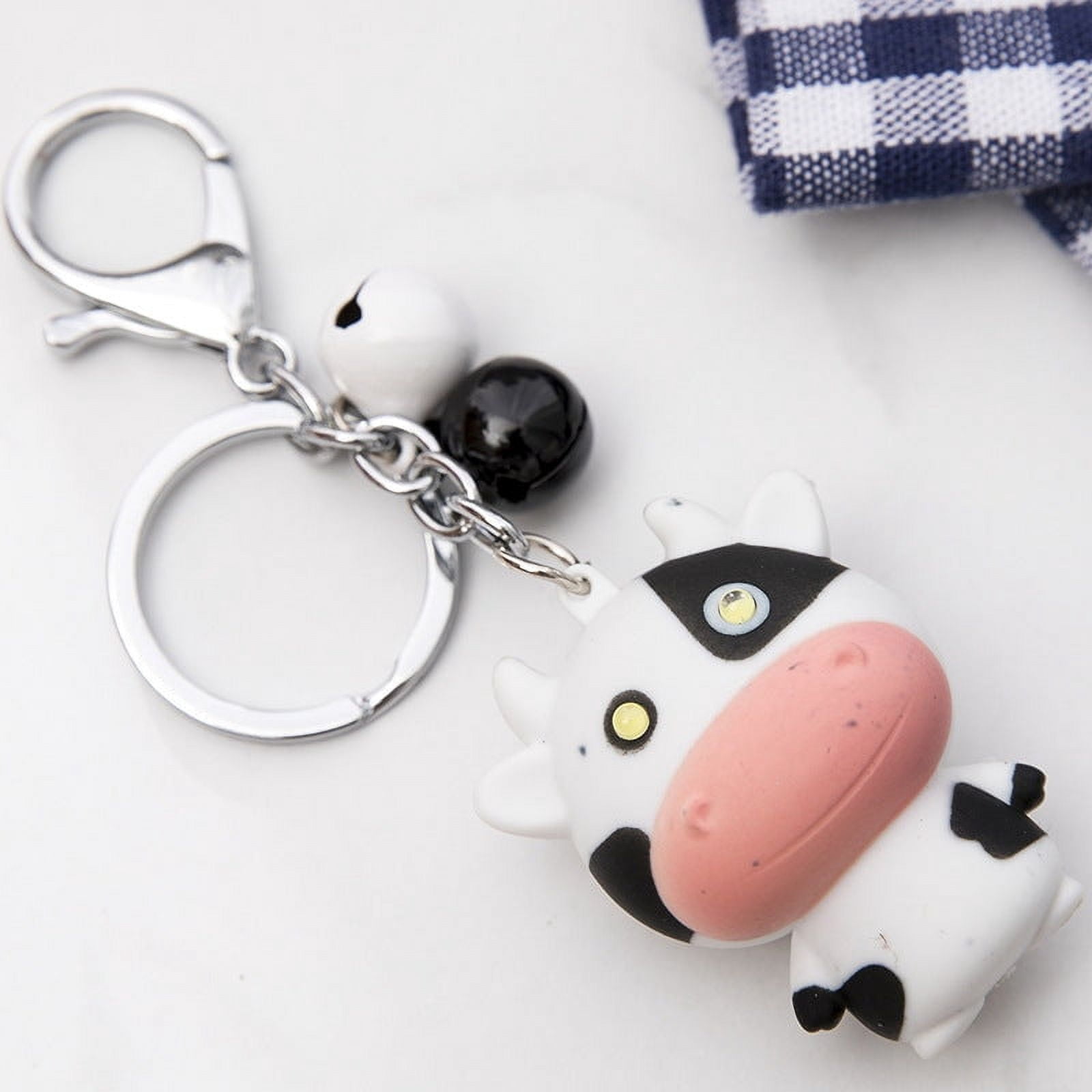 Glowing Cow Pendant Keychain with Bell, Super Mini Ring, Plastic, Fun Accessory for Bags and Keys