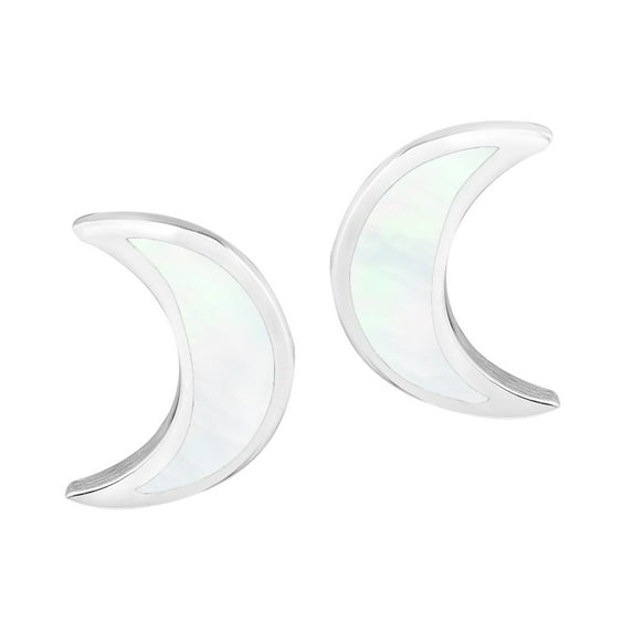 Glowing Crescent Moon White MOP Inlay Sterling Silver Earrings