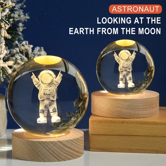 Glowing Crystal Ball Night Light USB Powered Astronaut Design for Home Decor and Bedside Ambiance D