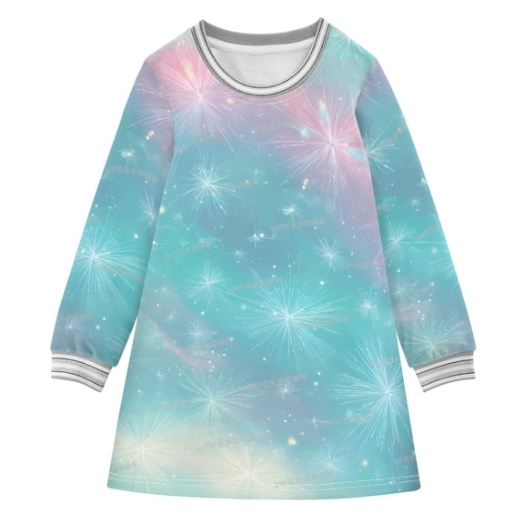 Glowing Crystals Candy Colored Aurora Long-sleeved Dress A-line One-Piece Dress for 2-8 Years Casual Party 7-8Y