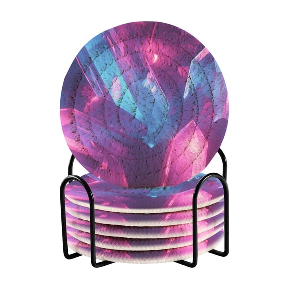 Glowing Crystals Coasters with Holder for Coffee Table 6 Pcs Drink Coaster Sets Absorbent for Home Decor 4 inch