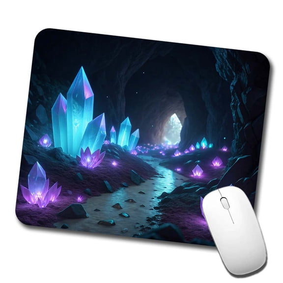 Glowing Crystals Dark Cavern Mouse Pad Low Profile Gaming Mat