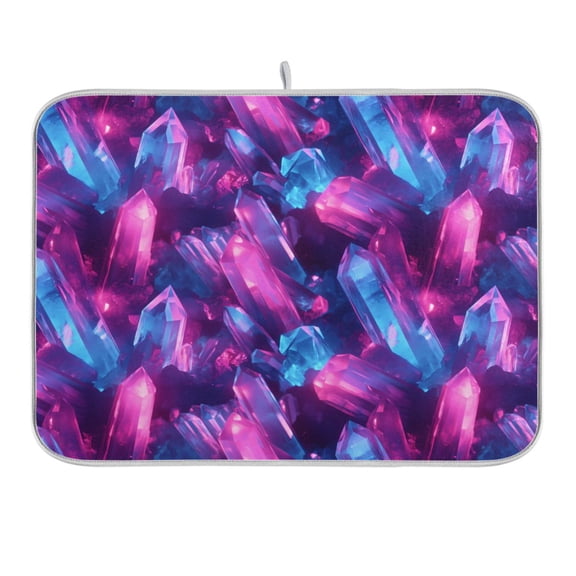 Glowing Crystals Dish Drying Mat 16x18 Absorbent Microfiber Draining Rack Pad for Kitchen Counter Sink