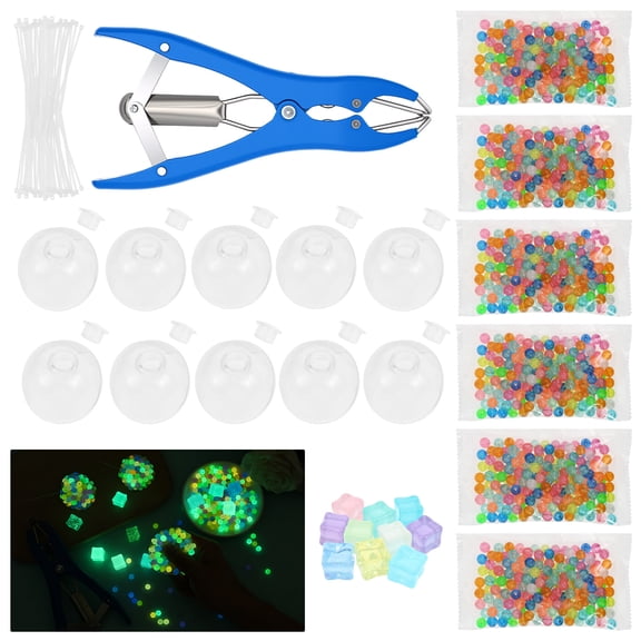 Glowing DIY Stress Ball Making Kit Empty Stress Ball DIY Kit with Transparent Skins Glowing Fill Beads Expander Tool Cube Blocks Zip Ties