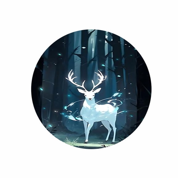 Glowing Deer in Forest Round Mouse Pad 7.87 x 7.87 Inches Rubber Desk Accessory for Office and Gaming