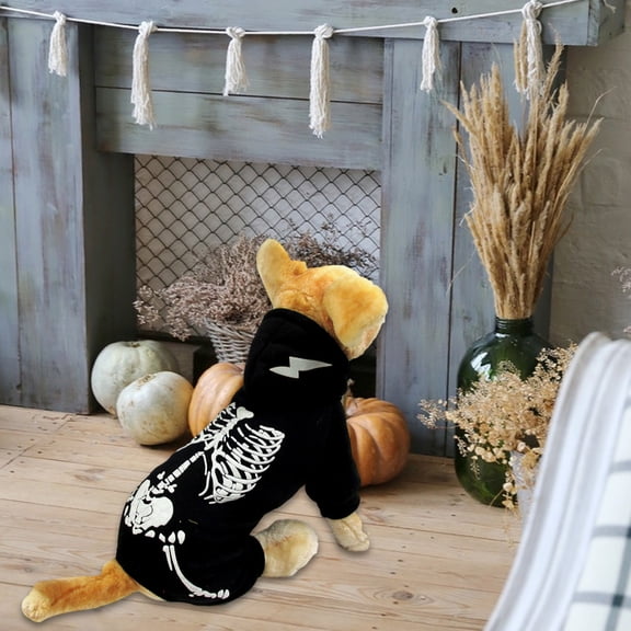 Glowing Dinosaur Skull Print Pet Dog Hoodie – Luminous Effect Outfit for Small Medium Large Dogs Halloween Winter Warm