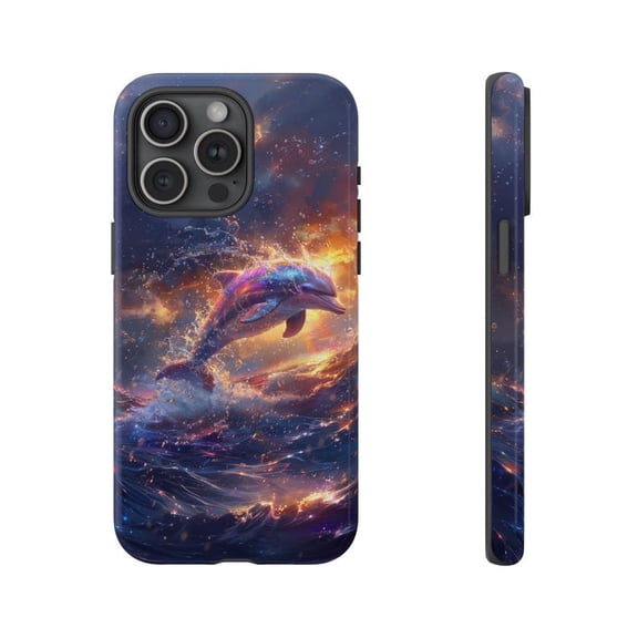 Glowing Dolphin Fantasy Artwork Phone Case Iridescent Ocean Scene with iPhone 17 to 11 Pro Max