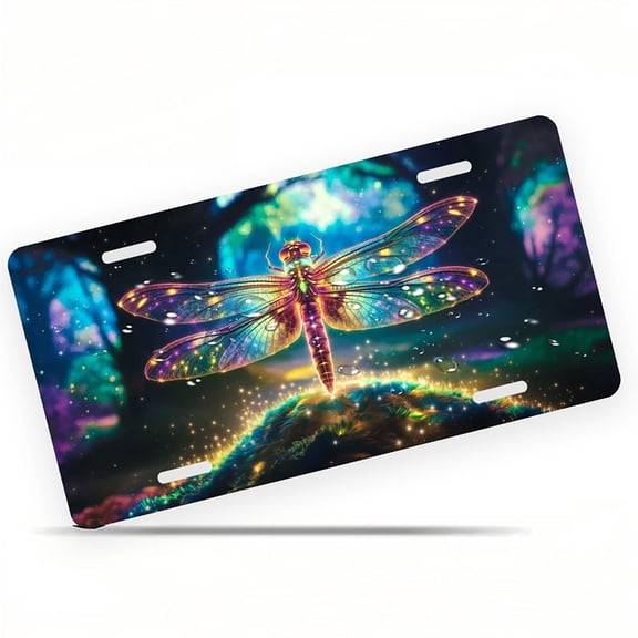 Glowing Dragonfly Funny Personalized License Plate Rust-proof Stainless Steel Metal License Plate Suitable For Men And Women 12.2" x 6.2"