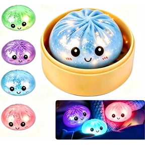 Glowing Dumpling Mystery Box Squishy Toys – Light-Up Sensory Stress Ball with Steamer – Cute Smile Fidget Squeeze Desk Accessory for Office Decompression & Fun Blind Box Gifts (Blue)