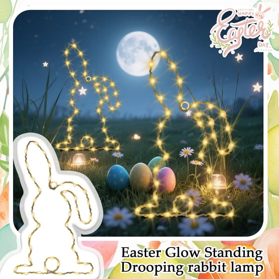 Glowing Easter Bunny Window Light with Timer Waterproof LED Rabbit Silhouette Decoration for Holiday Party Home Window Wall Decor Easy Suction Cup Hanging-2PCS