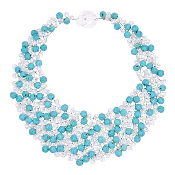 Glowing Elegance Blue Turquoise and Crystals Collar Bib Statement Necklace