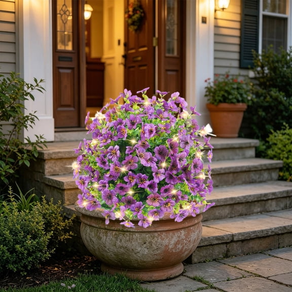 Glowing Eucalyptus Violet Artificial Flowers with LED Outdoor Yard Home Decor Ground Plug Green Plants,Purple