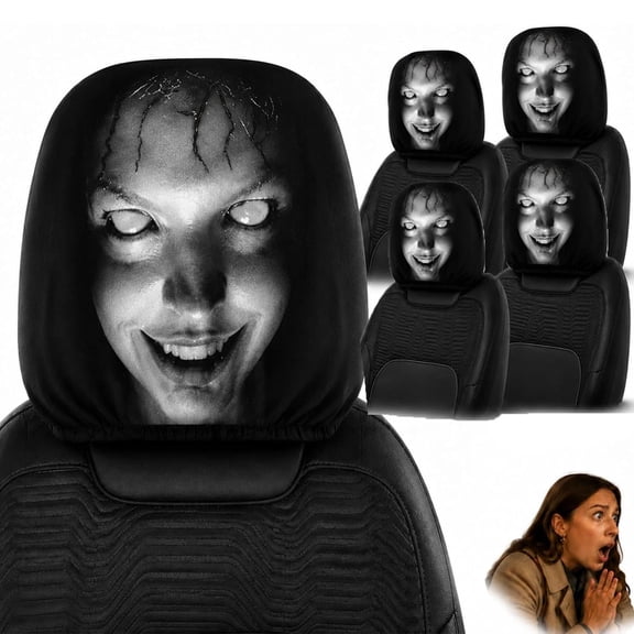 Glowing Face Headrest Covers, Scary Headrest Covers for Cars, Universal Fit 4 Pack