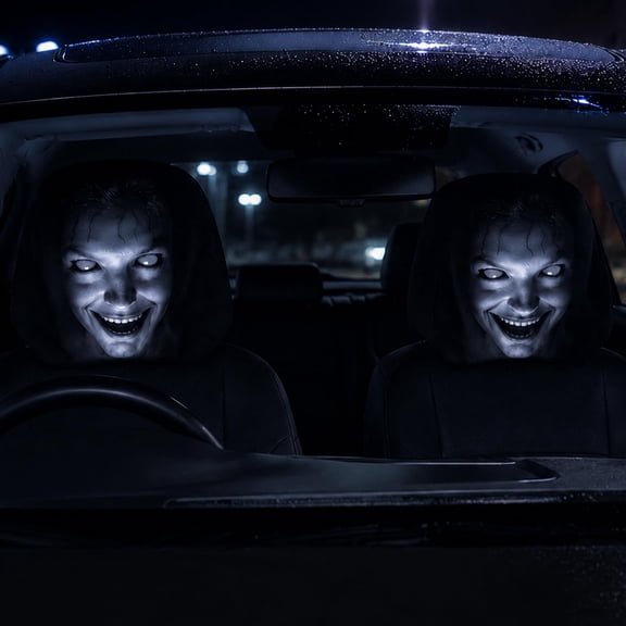 Glowing Face Headrest Covers, Set of 4 Ultra-Realistic Ghost Face Headrest Covers for Cars
