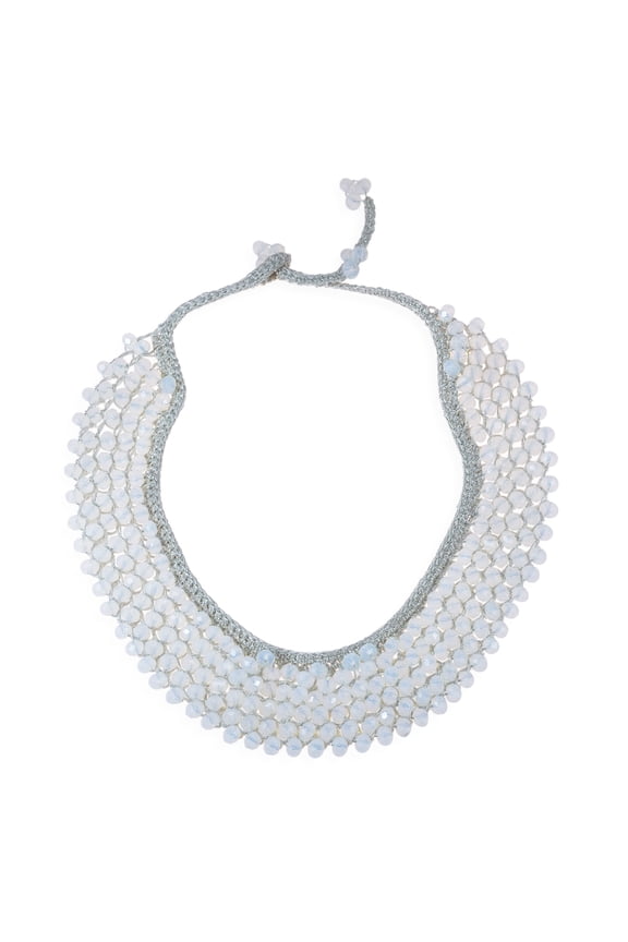 Glowing Faceted Moonstone Collar Bib Silk Net Necklace