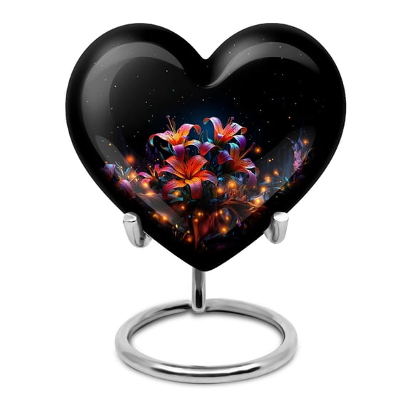 Glowing Floral Lily Flowers Cremation Urns, Small Urn For Ashes For Women, Heart Shaped Urns For Adult Ashes Men, Decorative Urns, Cremation Urn For Ashes, Burial Ashes Container, 3 Inch Pack Of 1