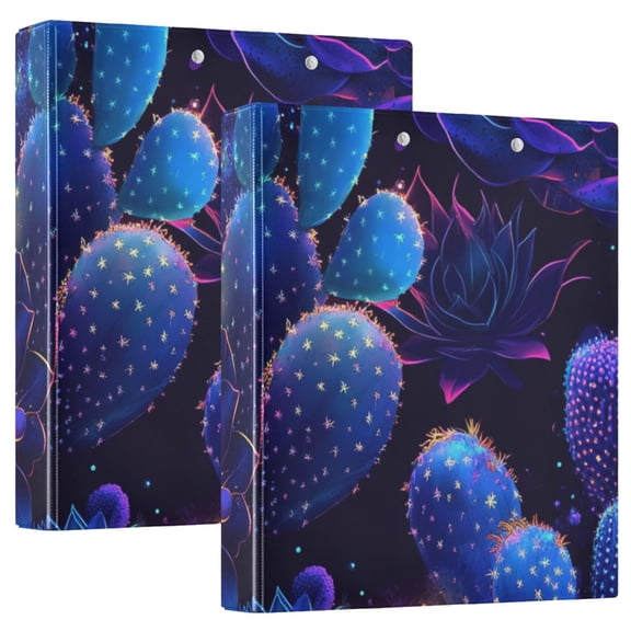 Glowing Flowers Cactus 3 Ring Binders 1.5 inch Hardcover File Folders with Interior Pockets A4 Size Organizer for School Office Hospital Set of 2
