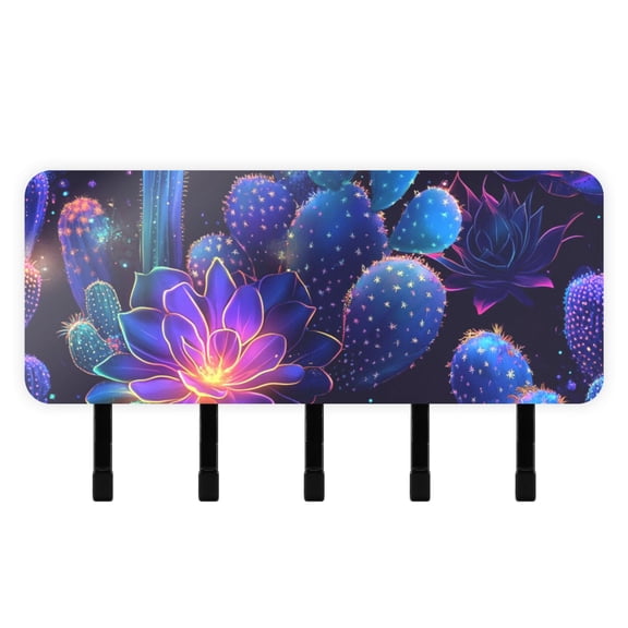 Glowing Flowers Cactus Key Holder for Wall Mail Holder Organizer with 5 Key Hooks Wall Mount Key Rack with Shelf