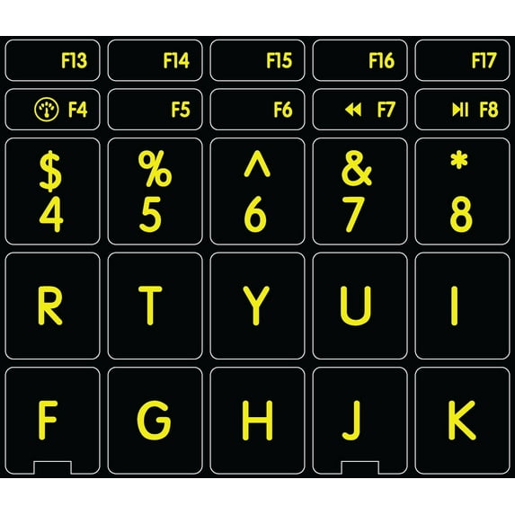 Glowing Fluorescent Mac English US Lettering Upper Case Keyboard Sticker Black Non Transparent Background