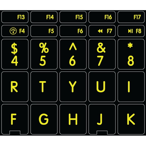 Glowing Fluorescent Mac English US Lettering Upper Case Keyboard Sticker Black Non Transparent Background