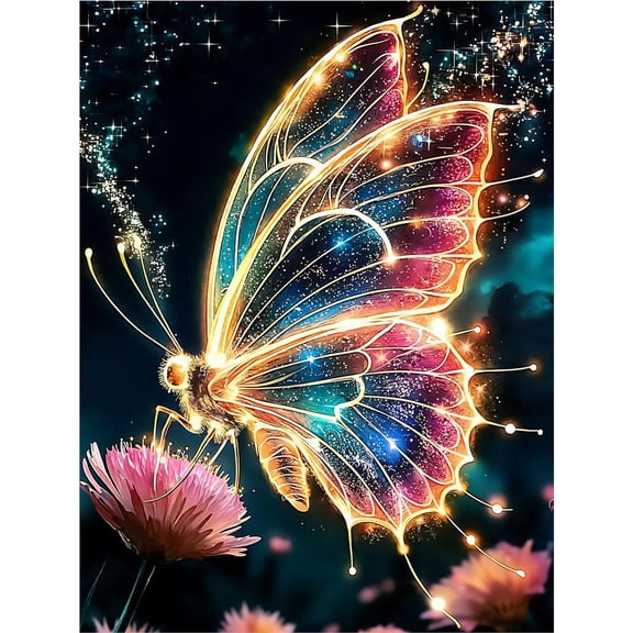 Glowing Galaxy Butterfly 5D Diamond Painting Kit for Adults, Full Drill DIY Diamond Art, Sparkle Floral Home Wall Decor