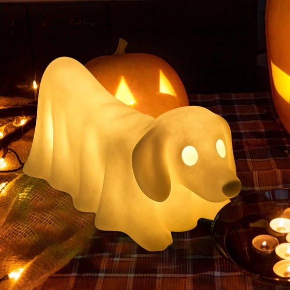 Glowing Ghost Dog Halloween Decorations Indoor Light Up Dachshund and French Bulldog Figurines Spooky Pet Themed Night Light for Home Party Display Dog Lover Gift