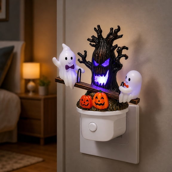 Qjidjing Glowing Ghost, Night Light, Seesaw Design, Light Up Feature, for Bedroom Decor, Table Accent, Holiday Ornament