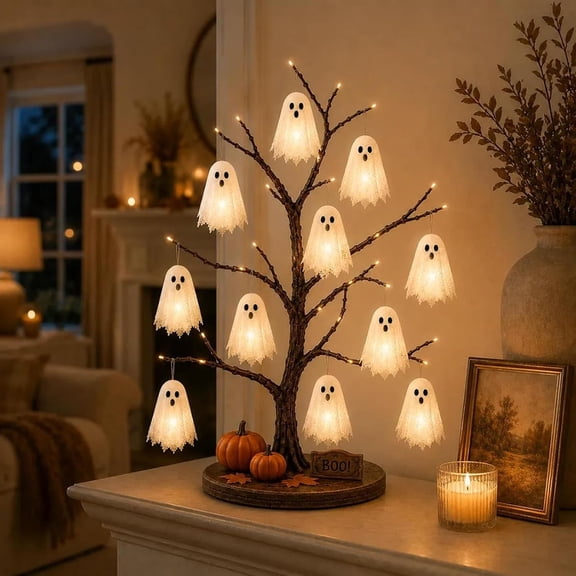 Glowing Ghost Tree Halloween Tabletop Decor, Halloween Ghost Tabletop Tree Decor , Spooky Centerpiece Decor for Mantel Table Halloween Decorations
