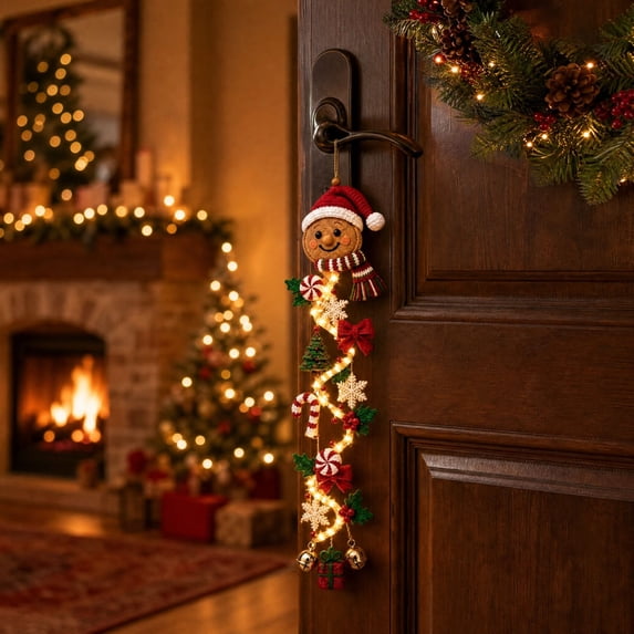 Glowing Gingerbread Man Christmas Door Hanger, Warm LED Lights Christmas Decorations - Festive Lighted Designs, Space-Saving Holiday Ornament, Indoor Outdoor Wall Decor for Holiday Gifts