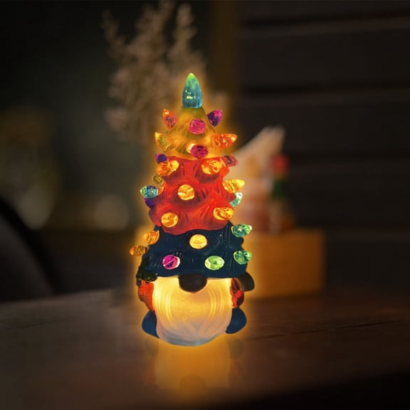Glowing Gnome Easter Decorations - Mini Ceramic Easter Tree Lighted - Small Pre-Assembled Lights Perfect for Table, Windowsill Living Room Fireplace Office Holiday Decor