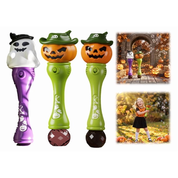 Glowing Halloween Bubble Wand for Kids, Automatic Bubble Blower with Solution Refill, Light Up 10 Inch Handheld Toy (ABC)