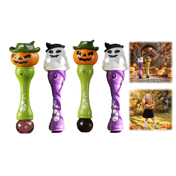 Glowing Halloween Bubble Wand for Kids, Automatic Bubble Blower with Solution Refill, Light Up 10 Inch Handheld Toy (All)