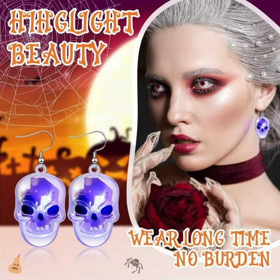 Glowing Halloween Earrings for Women - LED Skeleton Pumpkin Drop Dangle Accessories Light Up Glow in the Dark Designs