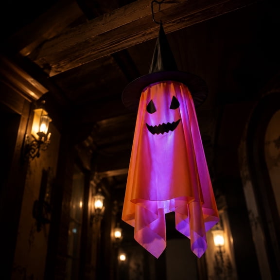 Glowing Halloween Pumpkin Ghost Ornaments, Cute Venue Decor Props, Random Color Ghost Festival Lights, Battery Operated Floating Specter for Porch, Spooky House Party Decoration, Orange