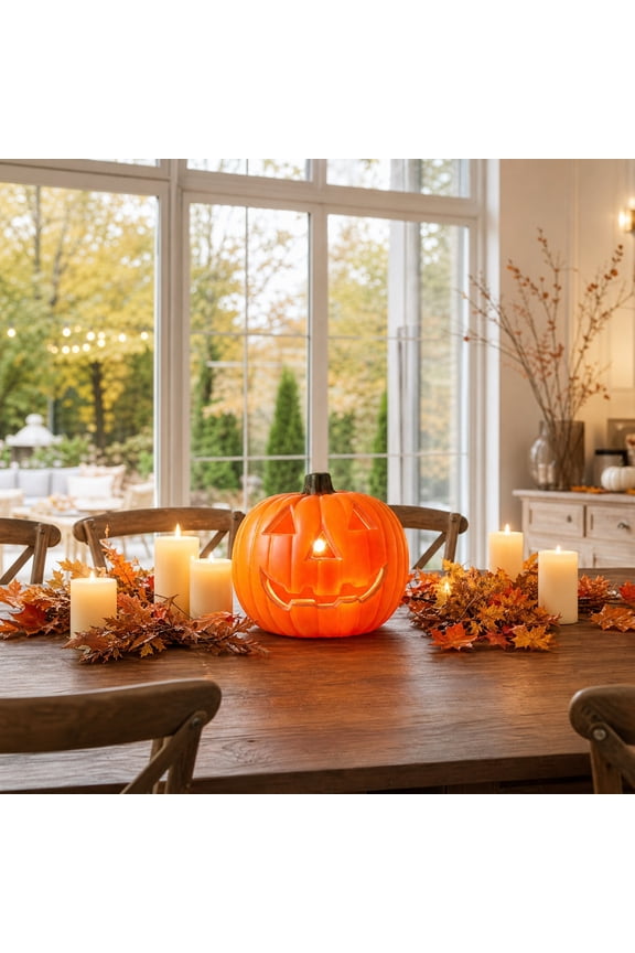 Glowing Halloween Pumpkin, Spooky LED Halloween Decor Indoor, Rustic Gothic Funny Handcrafted Pumpkin Decor for Yard, Garden, Porch, Walkway