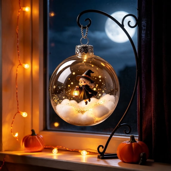 Glowing Halloween Story Ornament,3.15 inch Transparent Hanging Balls with Exquisite Holiday Scene Pattern and Warm LED Lights,Party Hanging Decor
