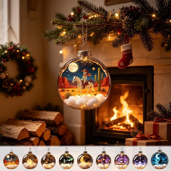Glowing Halloween Story Ornament,3.15 inch Transparent Hanging Balls with Exquisite Holiday Scene Pattern and Warm LED Lights,Party Hanging Decor
