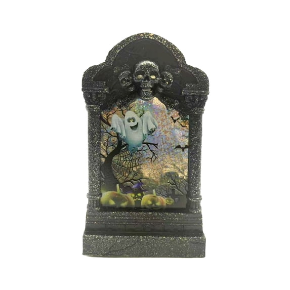 Glowing Halloween Tombstone Tabletop Decor,Light Up Graveyard Headstone Mini Statue for Shelf Desk Display,Spooky Party Centerpiece