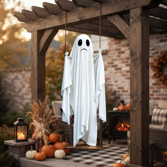 Glowing Hanging Ghost Decoration With Lights - Light-Up Fabric Ghost With Warm Glow For Porch Yard Tree Indoor Outdoor Decor - Cloth