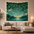 thumbnail image 1 of Glowing Hanging Lanterns Over a Teal Lake, Dreamy Fantasy for Nature Lovers, Tranquil Scenery Art Housewarming Gift, Tapestry Wall Hanging for Bedroom and Living Room, 1 of 7