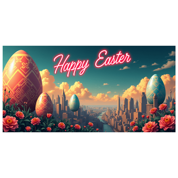 Glowing Happy Easter Banner with Bunny Element Easter Party Decoration Background Backdrop Photo Booth Props Easter Celebration Decor