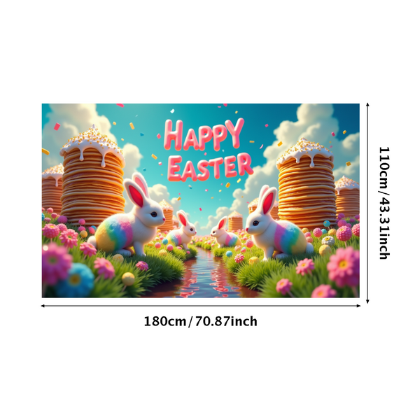 Glowing Happy Easter Banner with Bunny Element Easter Party Decoration Background Backdrop Photo Booth Props Easter Celebration Decor