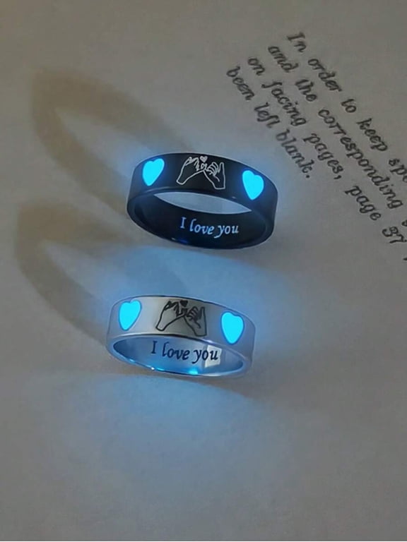 Glowing Heart Couple Rings Set Multicolor Stainless Steel I Love You