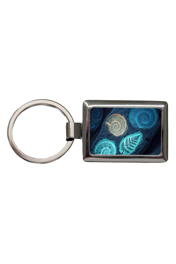 Glowing Holographic Style Fossil Imprints Metal Rectangle Keychain