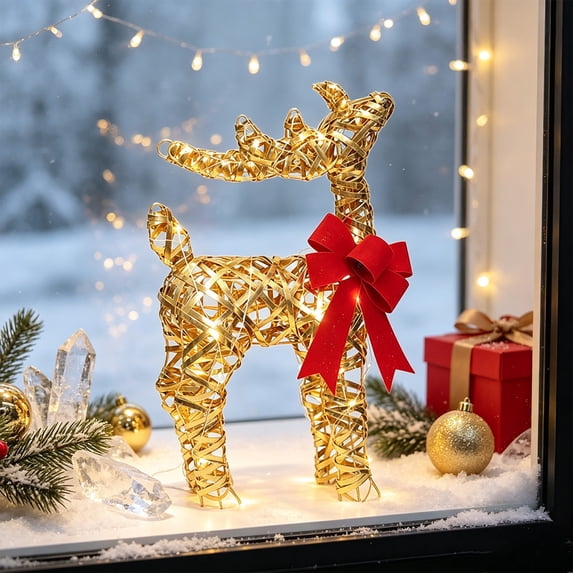 Glowing Iron Art Reindeer Christmas Decoration, Festive Holiday Ornament for Mantel Table Display, Lighted Indoor Outdoor Deer Figurine with Warm Glow for Christmas Tree Decor